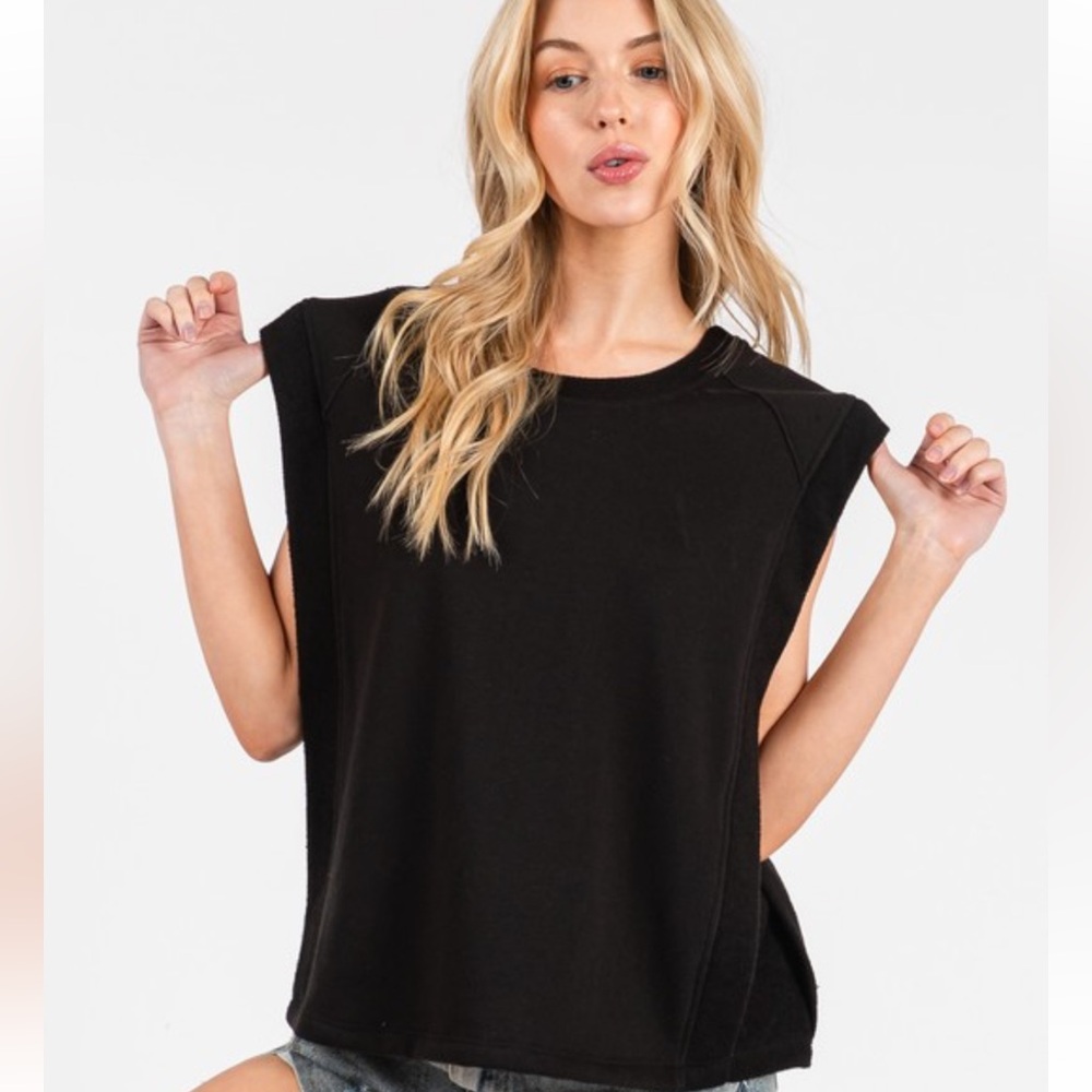 Solid Terry Reverse Self-fabric Sleeveless Top